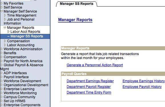Manager Self-Service (MSS) Reports In addition to the reporting repositories, there is a production site within the PAC Manager Self-Service module where you can generate Manager Self-Service (MSS)