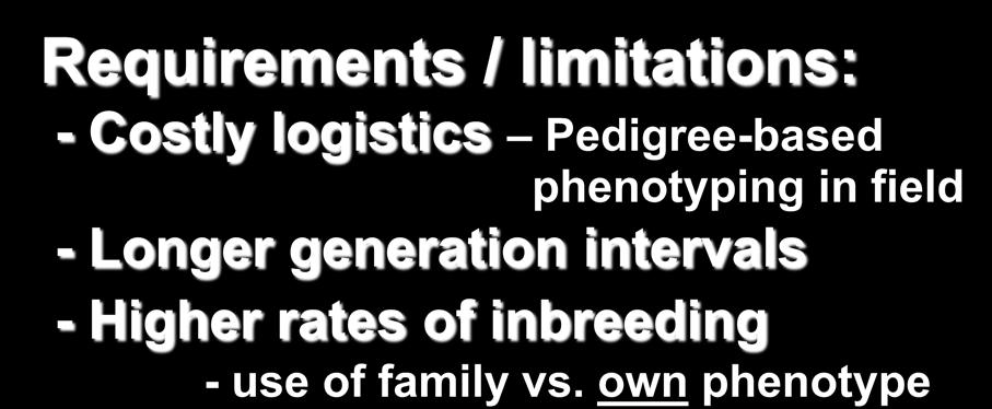 Selection Requirements / limitations: - Costly logistics Pedigree-based phenotyping in field - Longer