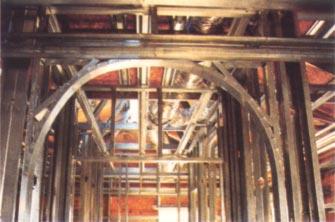 Left, complex architectural designs can be done easily with steel framing. The finishedproduct is straighter, more accurate and cleaner than comparable wood-frame designs.
