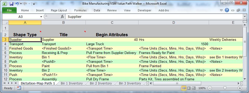 Value stream maps can be automatically drawn and shape properties imported using an Excel worksheet created with the LeanView Value Path Walker template.
