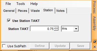 Process Properties Station Tab The station tab of the process properties dialog provides a mechanism to define a takt time for a process station.
