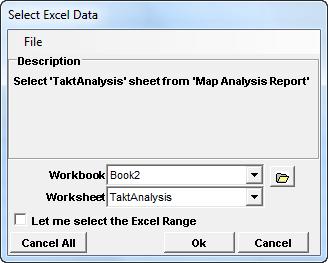 Using the Let me select the Excel Range option, the user can customize the report content. If the Let me select option is not checked, LeanView will select all of the data in the MAR worksheets.