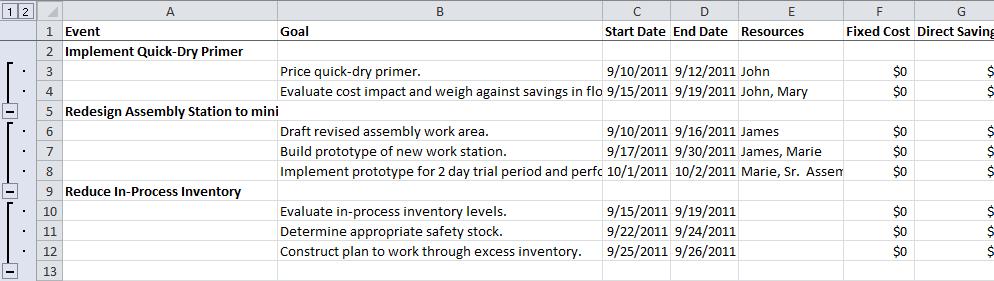 Export to Excel To summarize improvement action information in Microsoft Excel, navigate to the Export section of the LeanView ribbon, choose Events To, and click Excel.