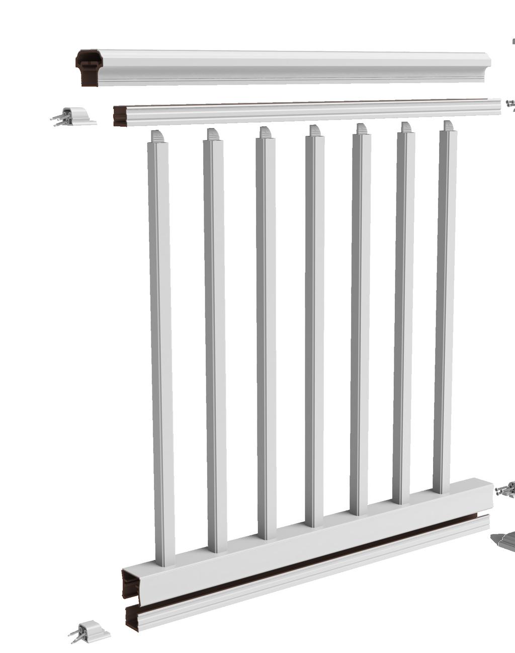 FEATURE SPOTLIGHT TOP RAIL 1 BRACKET (2 top & 2 bottom, with stainless steel screws) TOP BEAM BALUSTER ADAPTORS (Pre-installed in balusters) BALUSTERS DURABILITY AND FINISH An industry first, ultra