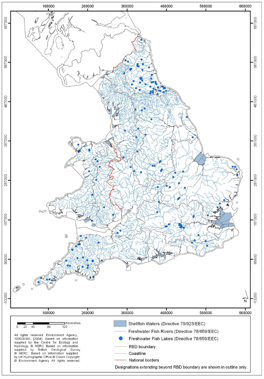 3. England and Wales map showing economically important areas for aquatic