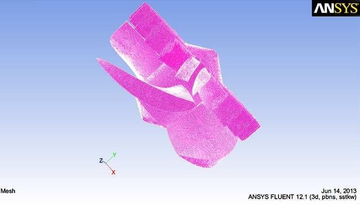 10 Meshed model of turbine installation (left) and guide vane & rotor blade of turbine (right) The simulation results of free vortex criterion as