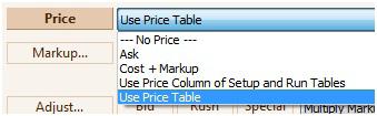 hourly cost of the printer. Since the time cost is already assigned, a value is not needed in the Multiplier field. Enter the cost/click in the Mat.Cost column of the Run Table.