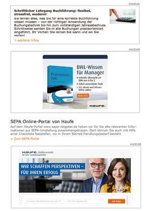 Newsletter 4 Newsletter Advertisement In addition to the portals, Haufe-Lexware offers the corresponding newsletters for hot topics and news in the field of associations.