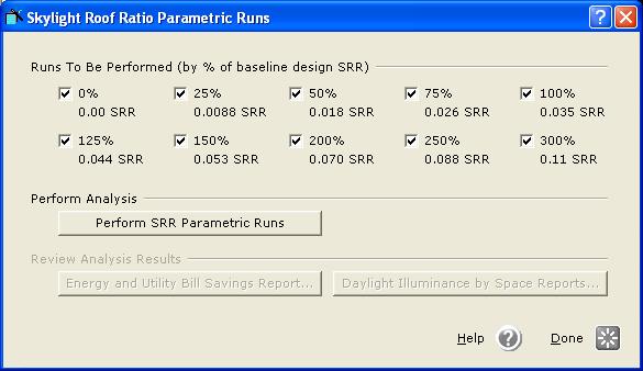 Skylight Parametric Analysis 35 Click on Perform SRR Parametric Runs to start the parametric runs. The Parametric Runs screen lets you choose the number of parametric runs.
