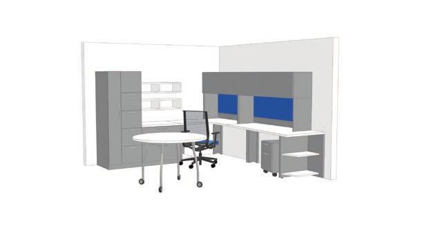 Garland bookcase, credenza, desk and service module, Siento seating media:scape Lounge 88 sq. ft.