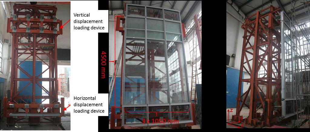 The typical curtain wall units were installed on the test frame using the actual connections to the main structure as in the on-site construction.