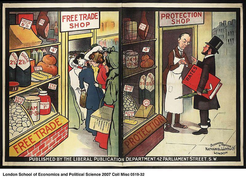 Free Trade & Protectionism Political Cartoon https://commons.wikimedia.org/wiki/file:free_trade_and_protection.jpg 1. Quickly scan the cartoon. What do you notice first? What is the title or caption?