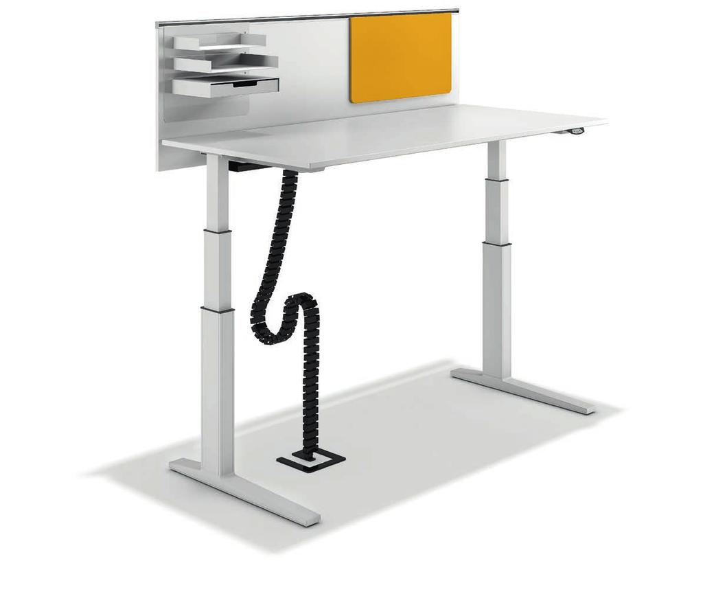 T-LIFT DESK The height-adjustable desk allows you to alternate at work between sitting and standing. Formally minimalist; visually and technically based on the T-Platform.