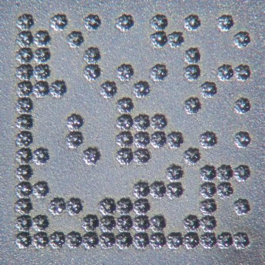 Dot peening and electrochemical etching Dot peening Two other marking types common in the automotive and aerospace industries are dot peening and electrochemical etching.