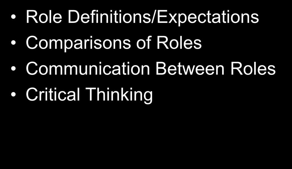Discussion Points Role Definitions/Expectations