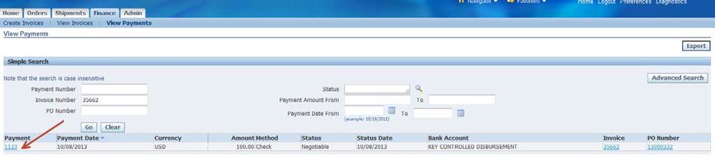 The View Payments window is displayed.