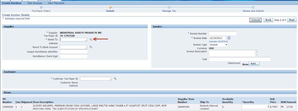 The Create Invoice: Details window is displayed.