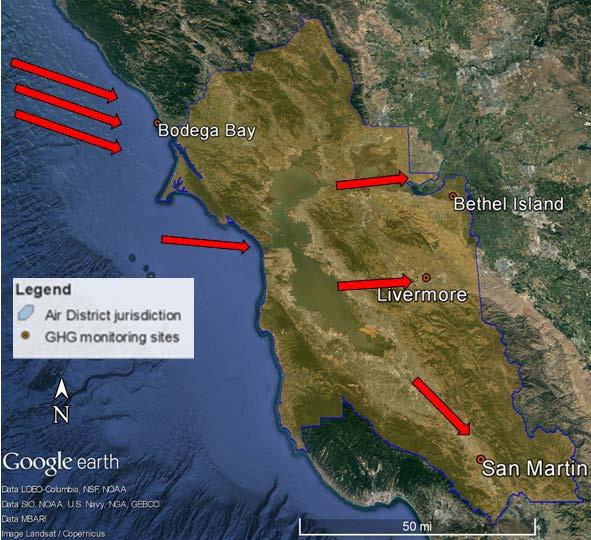 GHG Fixed-site Network Background site at Bodega Bay Remote and non-urban Prevailing