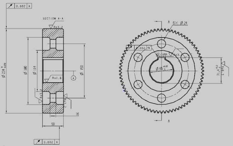 Fig. 1 2D engineering drawing of machined gear On automated production, we must ascertain first the technology of parts processing and meet the requirement of production accuracy, next we need to