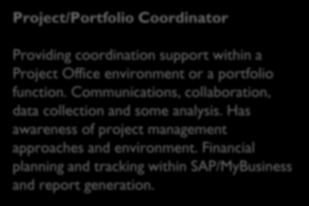 role overview / Coordinator Providing coordination support within a Office environment or a portfolio function.
