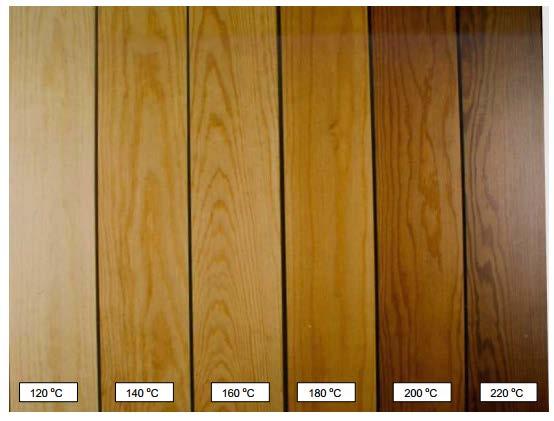 Color changes Wood darkens with increasing treatment temperature.