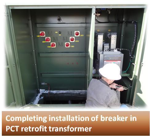 The transformers that were replaced were manufactured in Asia and installed on form fitting composite pads. Further, low voltage breakers and controls had been included in the secondary compartments.