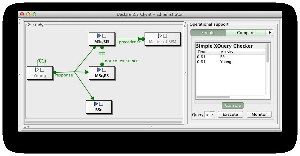 3.6 Tools 53 Figure 3.11: Screen-shot of a Declare client showing the simple study process model from Figure 3.8.