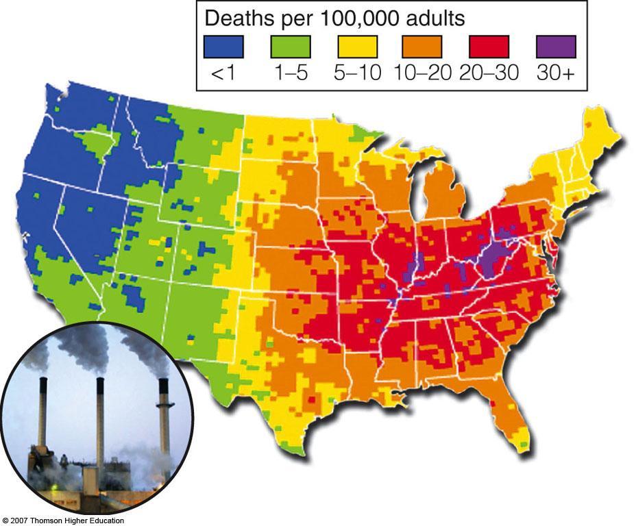 Spatial distribution of premature deaths from