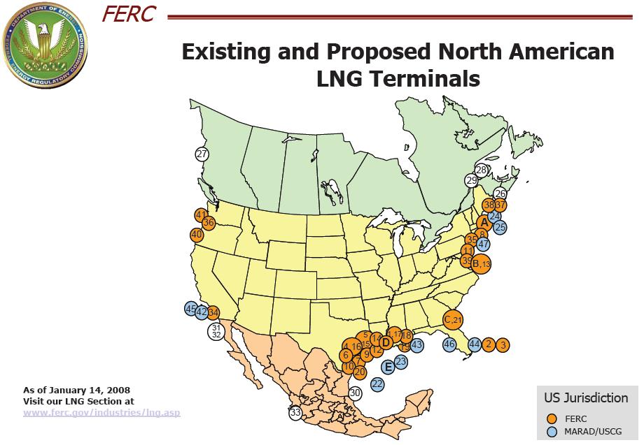 Exhibit 15: Existing and Proposed North American LNG Import Terminals New sources of LNG supplies will also come online as LNG export terminals are constructed worldwide in areas of abundant gas