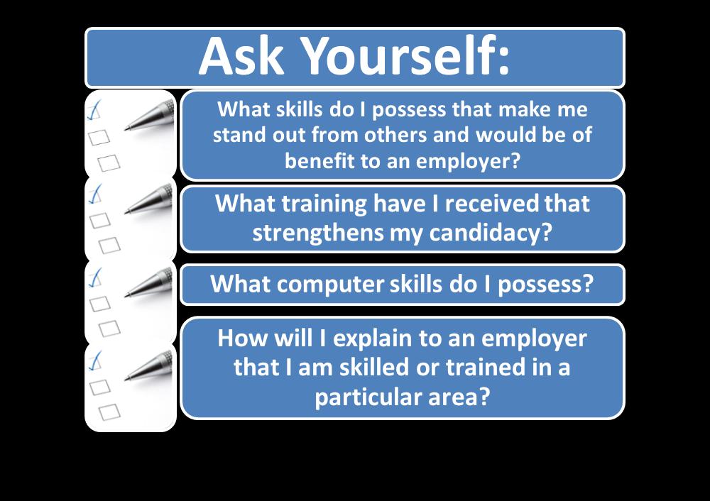 Skills A skills section provides a brief summary of the skills you possess related to the position for which you are applying.