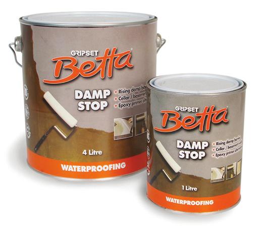 DAMP STOP PRIMERS Sizes: 1 Litre, 4 Litre Damp Stop is a unique primer and protective coating that protects surfaces against rising damp and moisture ingress through walls and floors.