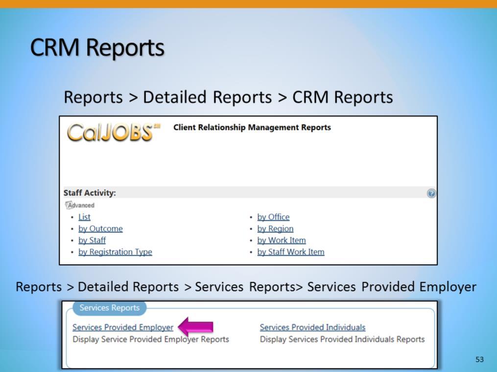 Detailed CRM Reports are available for the tracking of Work Items and activities provided to Marketing Lead employers.