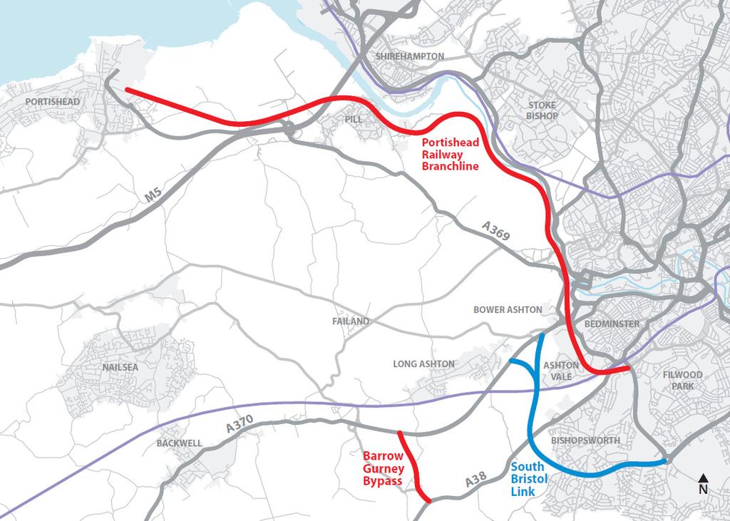 BAFB in relation to South Bristol Link and submit a bid for reopening of the Portishead Railway Branch Line (see Figure 2.2 for location).