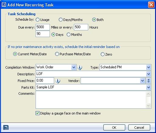 Adding a Recurring Task To enter a Recurring Task, open the Setup Vehicle Reminders window. The Setup Vehicle Reminders window lists your fleet vehicles in an upper pane.
