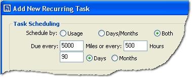 Adding a Recurring Task On the Recurring Task window, select the Schedule by option you need; by Usage, by Time, or by Both.