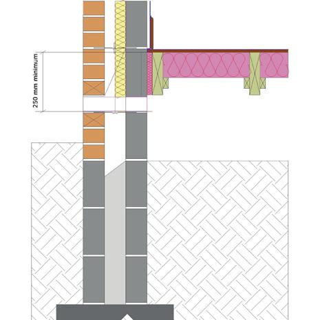 E5 Ground Floor Suspended Timber Floor (Parallel) General Construction Specification: l wall lining; l inner leaf blockwork; l Kingspan Thermawall TW50 50 mm with 50 mm cavity; and l outer leaf