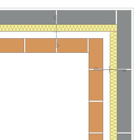 E17 Corner (Inverted) General Construction Specification: l wall lining; l inner leaf blockwork; l Kingspan Thermawall TW50 50 mm with 50 mm cavity; and l outer leaf brickwork. U value Range: l 0.