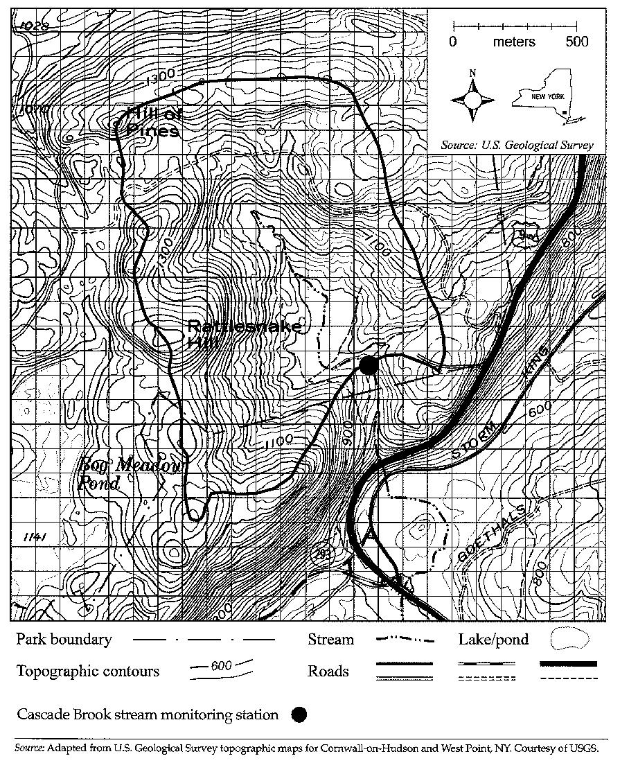 Attachment 1- Topographic Map of Cascade Brook Watershed; (Watershed divide connects the high points