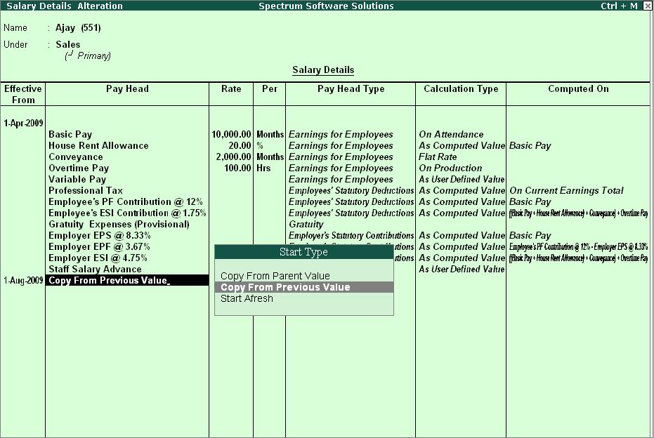 Accounting for Pay Revision & Arrears The Salary Details Alteration screen is displayed as shown: Figure 8.