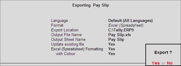 Payroll Reports The completed Export screen is displayed as shown: Figure 10.
