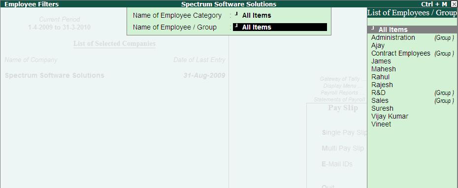 Payroll Reports Select the appropriate Employee Category and