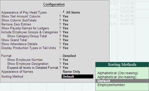 Payroll Reports Set the F12: Configuration screen is