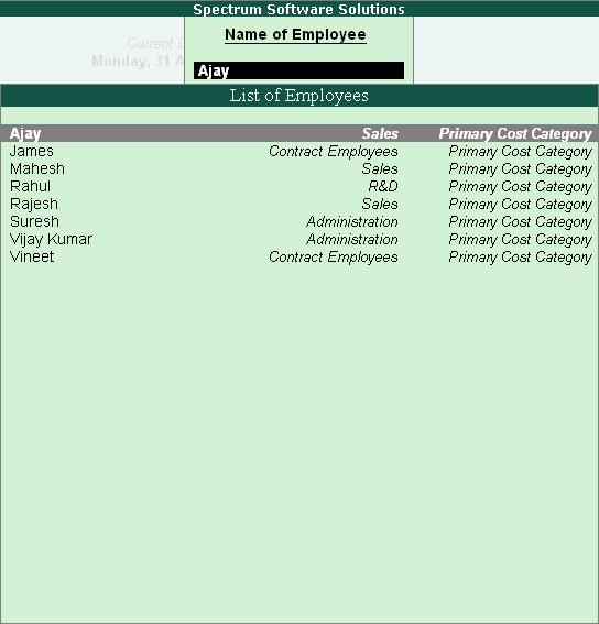 Payroll Reports The Employee Selection screen is displayed as shown: Figure 10.