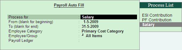 Processing Payroll in Tally.ERP 9 Go to Gateway of Tally > Payroll Info. > Pay Heads > Create The completed Salary Payable Ledger creation screen is displayed as shown: Figure 3.
