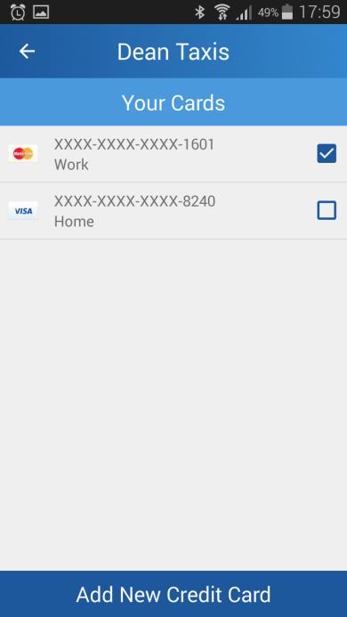 When more than one card has been added, if you go into Credit Card you will see a list of added cards as in the above right image.