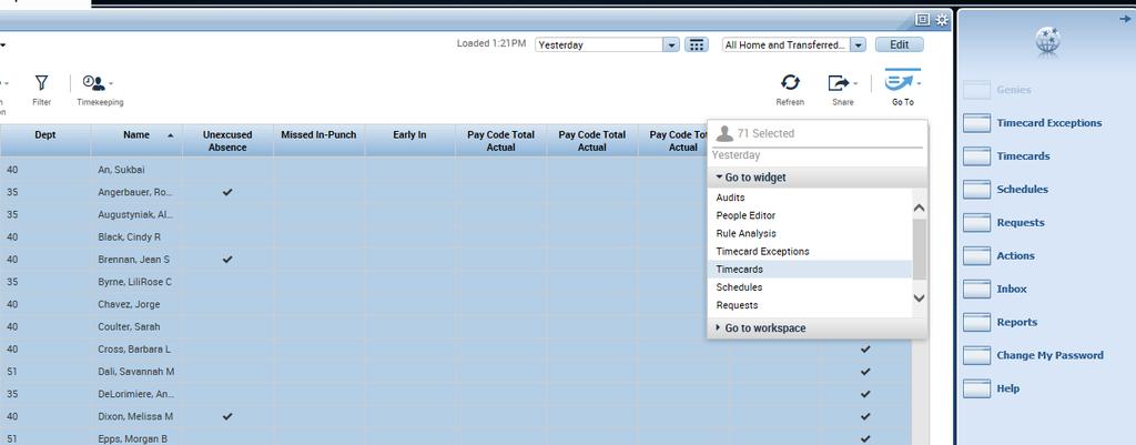 GOING TO TIMECARDS After clicking on Go To select Timecards from the