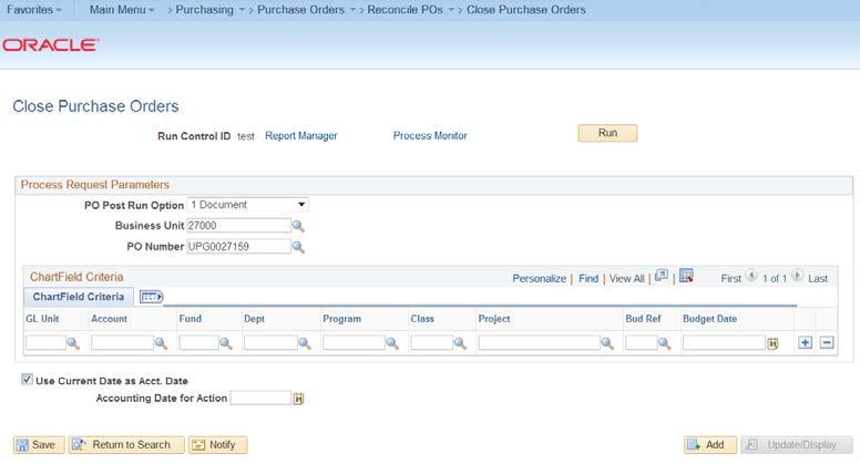 Enter an existing or create a new Run Control ID. 3. Click on Search.