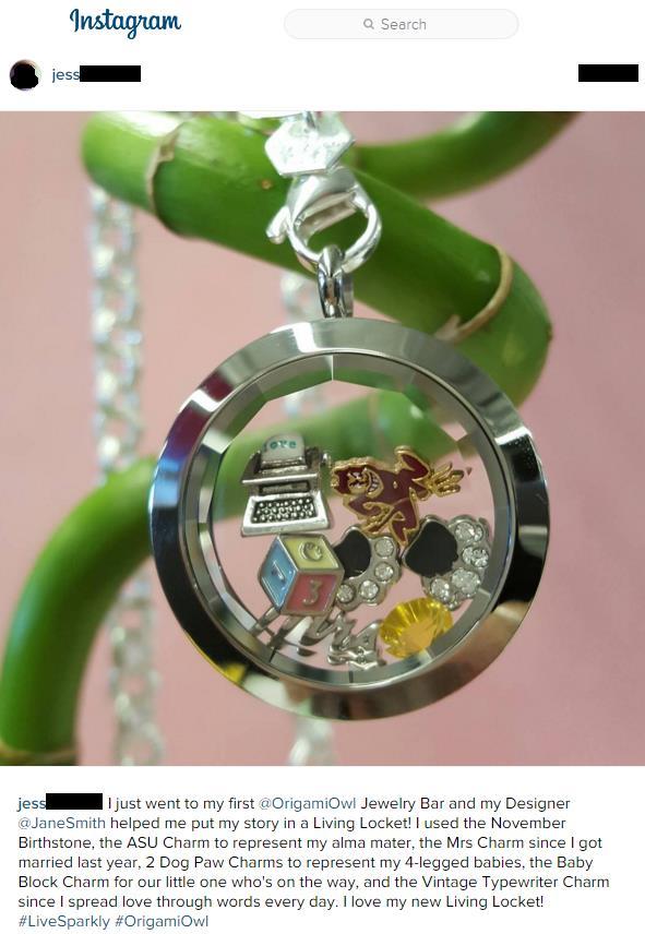 Example Instagram Post LiveSparkly.com is a platform that was created to share heartwarming Living Locket stories with the Origami Owl community.