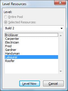 Adjusting Resources 3. Select the resource to level (you can select more than one resource by holding down the CTRL or SHIFT key). 4. Click Level Now. To level all resources 1.