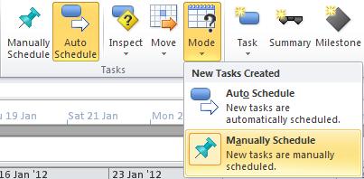 Working with Manually Scheduled Tasks CONVERTING AUTO SCHEDULED TASKS TO MANUALLY SCHEDULED If you have been using project to automatically schedule a project, you may sometimes wish to convert some